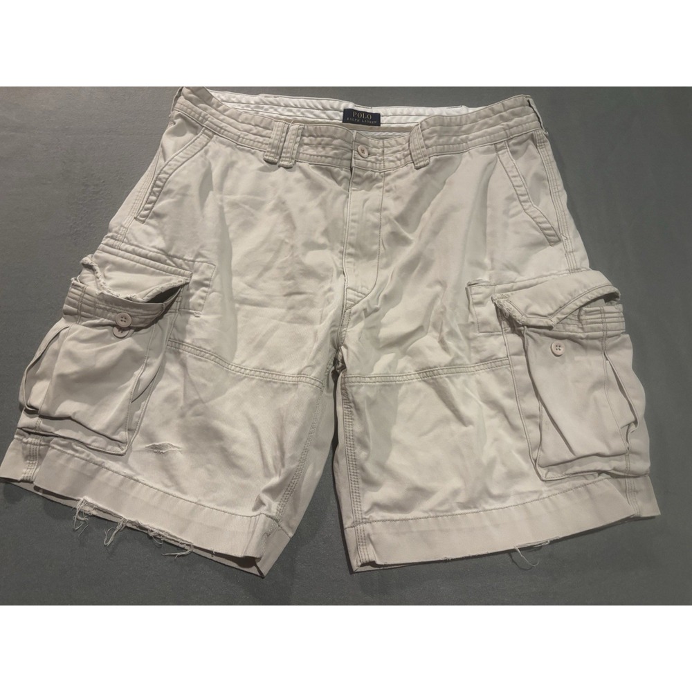 Polo Ralph Lauren Shorts Men's 40 Cargo Khaki Military Utility Distressed Preppy